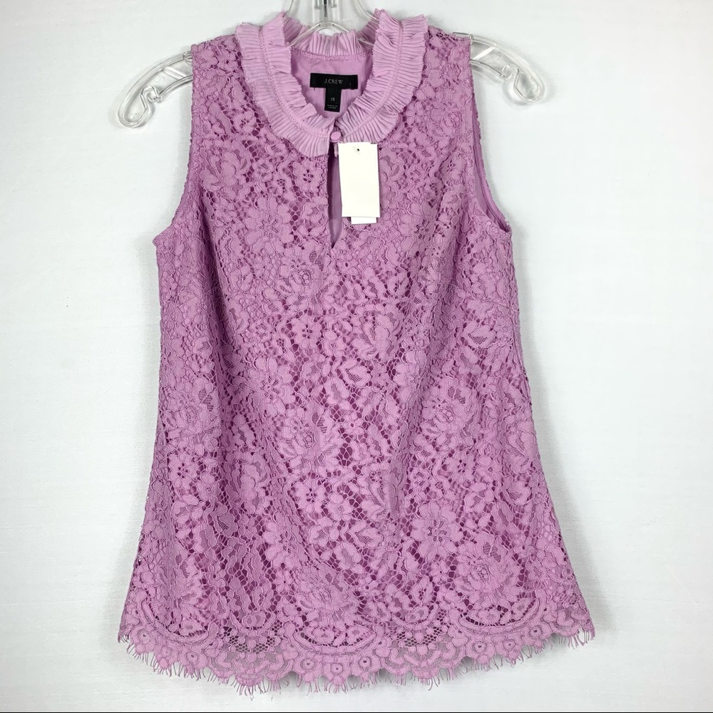 NWT J.Crew Lace Ruffle Neck Top In Vivid Lilac - Picture 2 of 5
